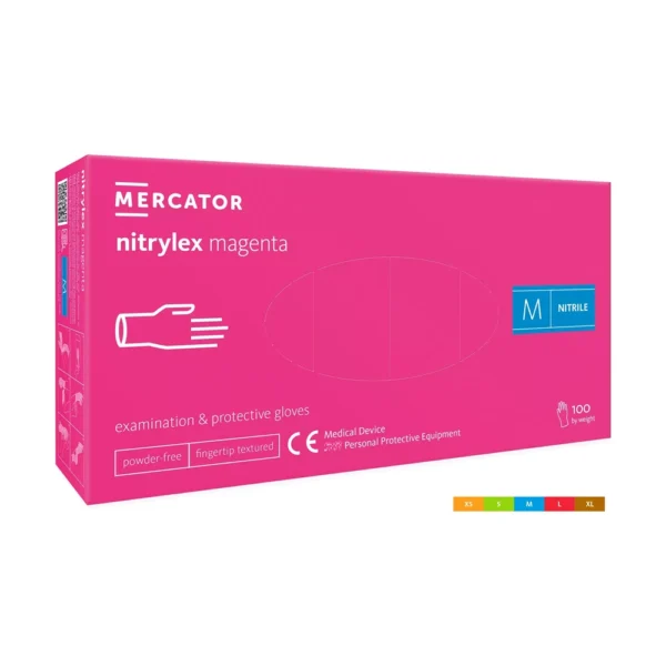 Mercator Nitrylex Magenta – bezpudrowe rękawice nitrylowe w kolorze magenty (100 szt.)