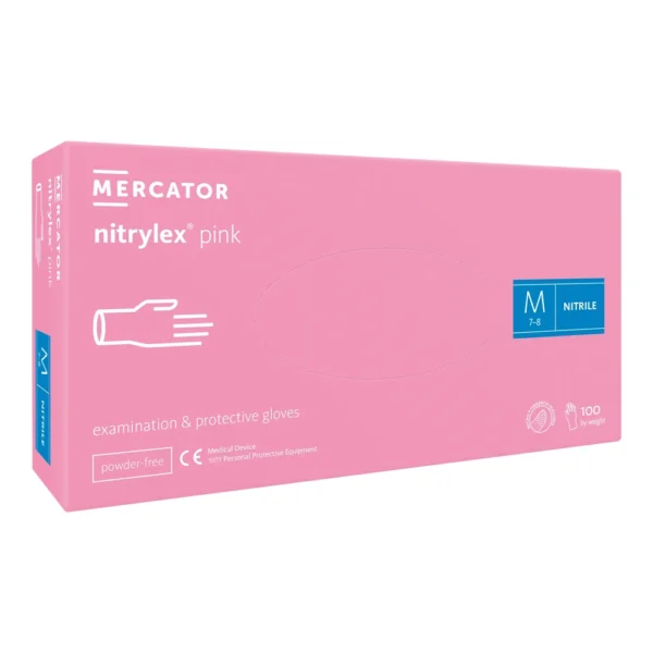 Mercator Nitrylex Pink – bezpudrowe rękawice nitrylowe w kolorze różowym (100szt.)