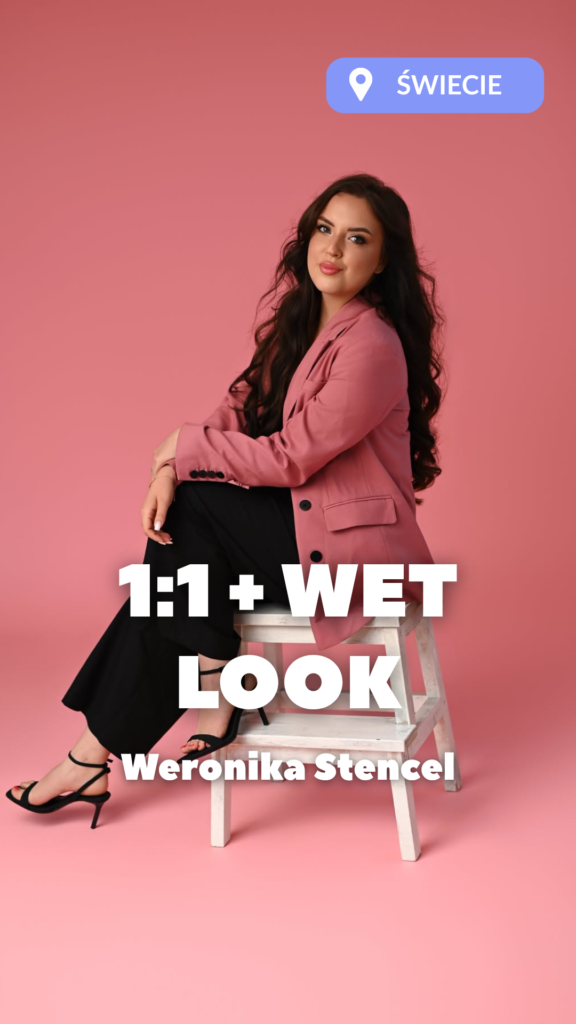 Weronika Stencel, Instruktorka przedłużania rzęs w Świeciu, pozująca do zdjęcia portretowego na krześle